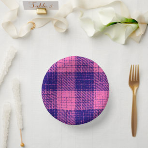 Blau-rosa kariertes Kreuzschachbrettmuster Pappteller