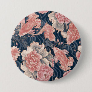 Blau Rosa Koi Chinoiserie Blumenmuster Button