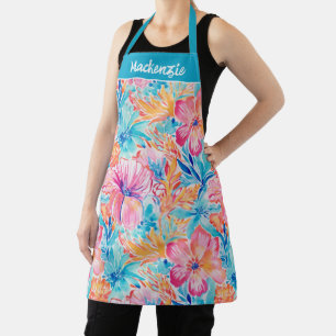 Blau Rosa Korallen Tropische Blume Benutzerdefinie Schürze
