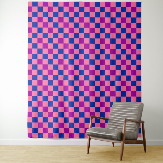 Blau Rosa Lila Kariertes Musterdesign  Wandteppich (Beispiel)
