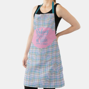 Blau Rosa Lila Karo Backen Macht Mich Glücklich Schürze