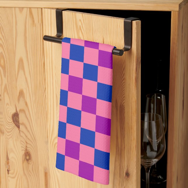 Blau Rosa Lila Karomuster Design  Geschirrtuch (Drittel gefaltet)