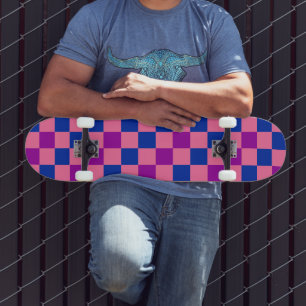 Blau Rosa Lila Karomuster Design Skateboard