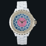 Blau-rosa und blau geometrische Muster Monogramme Armbanduhr<br><div class="desc">Ein feines,  grafisches Zickzack-Design in frischen,  fröhlichen Farben. Wenn Sie das Monogramm anpassen müssen,  klicken Sie auf die Schaltfläche Anpassen und ändern.</div>