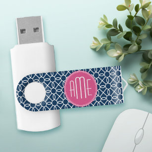 Blau-rosa und blau geometrische Muster Monogramme USB Stick