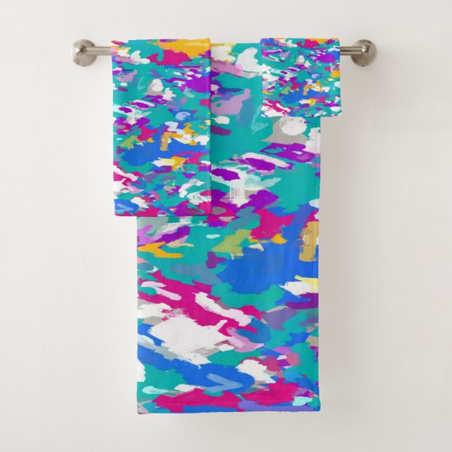 Blau, Rosa und Gelb Badhandtuch Set (Insitu)