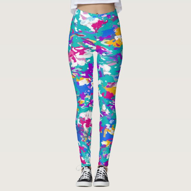Blau, Rosa und Gelb Leggings (Vorderseite)