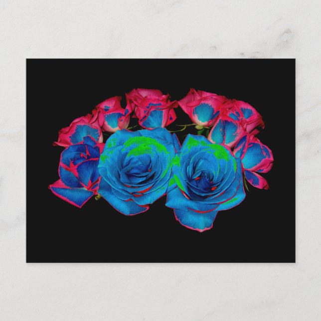 Blau, Rosa und grüne Bouquet (Solarisierter Effekt Postkarte (Vorderseite)