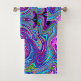 Blau, Rosa und Lila Groovy Abstrakt Retro Art Badhandtuch Set