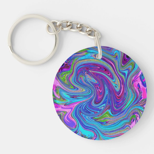 Blau, Rosa und Lila Groovy Abstrakt Retro Art Schlüsselanhänger (Vorderseite)
