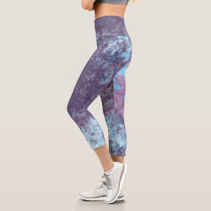 Blau, Rosa und Lila Marmor Abstrakt Capri Leggings