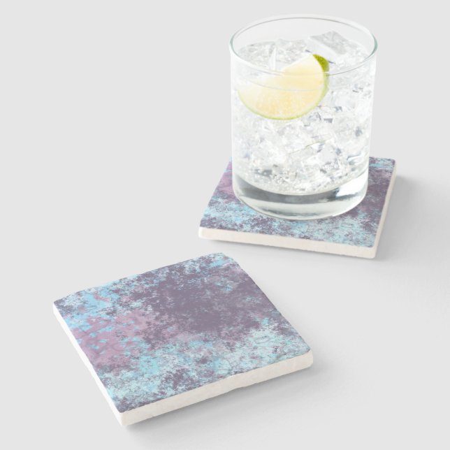 Blau, Rosa und Lila Marmor Abstrakt Steinuntersetzer (Seitenansicht)