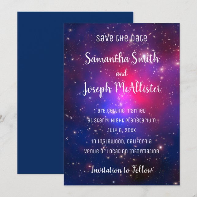 Blau-Rosa und Lila Raumbild Save the Date Einladung (Vorne/Hinten)