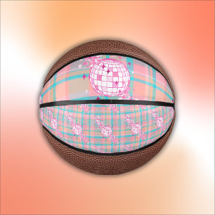 Blau, Rosa und Pfirsichmuster mit Glitzer & Herz Mini Basketball