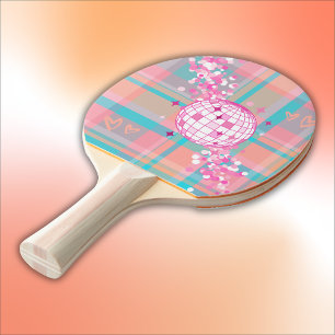 Blau, Rosa und Pfirsichmuster mit Glitzer & Herz Tischtennis Schläger