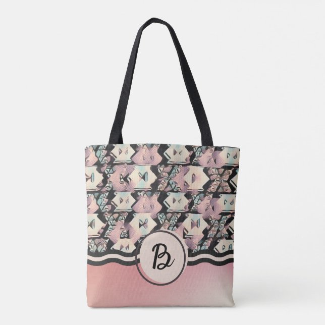 Blau, Rosa und Schwarz Abstrakte Boho-Tasche (Rückseite)