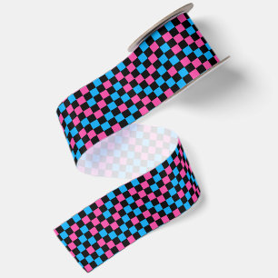Blau Rosa und Schwarz kariertes Muster Satinband