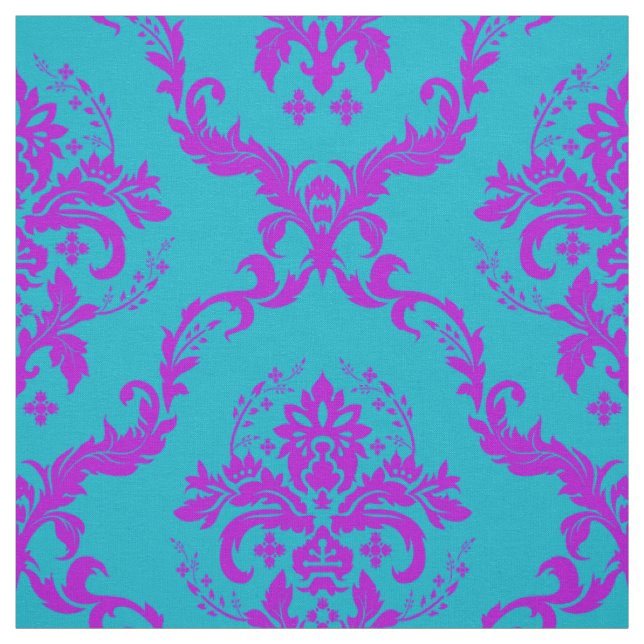 Blau-Rosa- und Türkisblau-Damaskus Stoff (Muster)