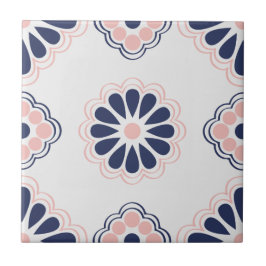 Blau-, rosa und weißegeometrische Blumenfliese Fliese
