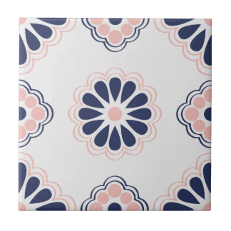 Blau-, rosa und weißegeometrische Blumenfliese Fliese