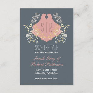 Blau Rosa Vintage Blumen Hochzeit Termin vormerken Save The Date