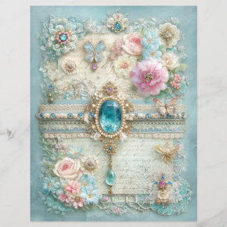 Blau Rosa Vintage-Junk-Journal-Schrappbuch-Papier