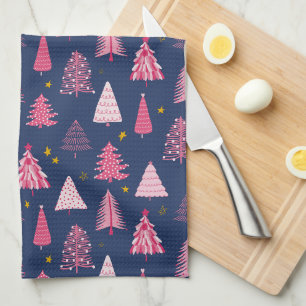 Blau & Rosa Weihnachtsbaum-Muster Geschirrtuch