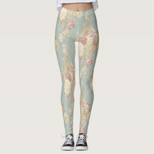 Blau Rosa Weiß Floral Blumen Shabby Chic Leggings