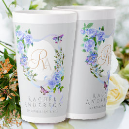 Blau Rose Ribbon Chic Monogram Gray Latte Tasse