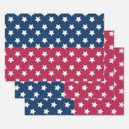 Blau-Rot-Block mit weißen Sternen Geschenkpapier Set