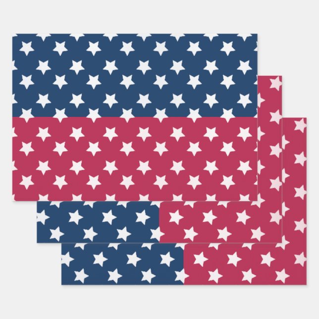 Blau-Rot-Block mit weißen Sternen Geschenkpapier Set (Set)