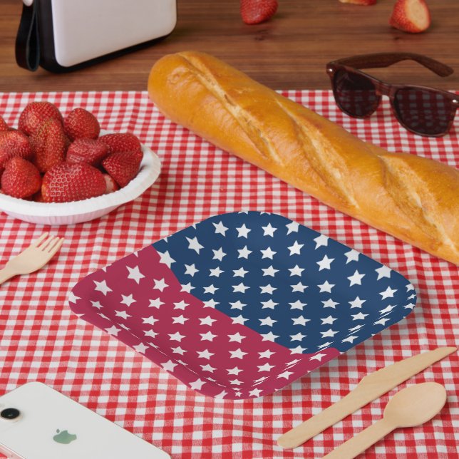 Blau-Rot-Block mit weißen Sternen Pappteller (Picknick)