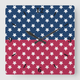Blau-Rot-Block mit weißen Sternen Quadratische Wanduhr