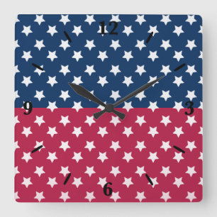 Blau-Rot-Block mit weißen Sternen Quadratische Wanduhr
