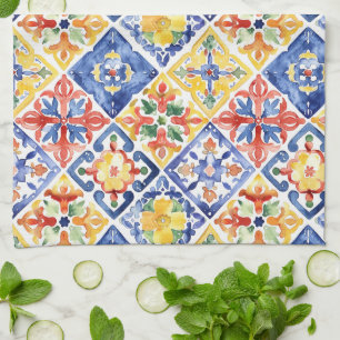 Blau Rot Gelb Floral Abstract Cinco de Mayo Geschirrtuch