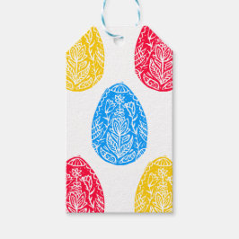 Blau/rot/gelb Rustikale Osterneier Linocut Geschenkanhänger