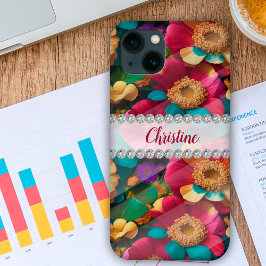 Blau, rot, lila 3D-Blume, Sonderrahmen für Diamant Case-Mate iPhone Hülle