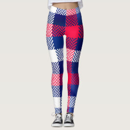 Blau, Rot und Weiß Kariert Leggings