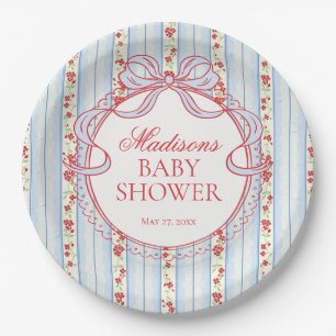 Blau & Rot Vintage Fancy Florales Babyshower Pappteller