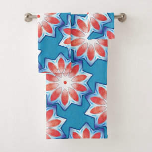 Blau Rot zehn Stuhl Sternkaleidoskop in weich glän Badhandtuch Set