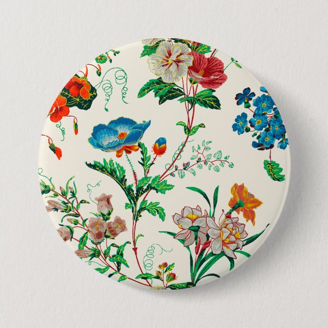 Blau-rote Blume Vintages Malmuster Button (Vorderseite)