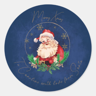 Blau Roter Weihnachtsmann Klassisch Vintage Weihna Runder Aufkleber