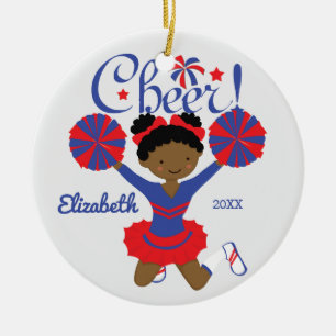 Blau-rotes afrikanisch-amerikanisches Cheerleader- Keramik Ornament
