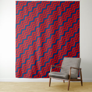 Blau-rotes Chevron-Musterdesign Wandteppich