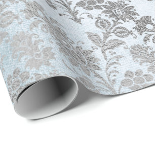 Blau-Royal-Silber-Floral-Pulver Rose Geschenkpapier