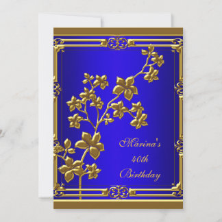 Blau Royale Elegant 40. Geburtstagsfeier Schwarz G Einladung