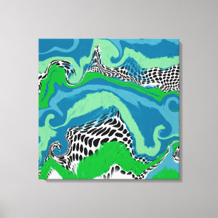Blau, Sage grün, Schwarz und Weiß, Abstrakte Flüss Leinwanddruck