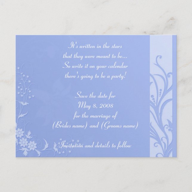 Blau Save the Date Ankündigungspostkarte (Vorderseite)