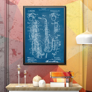 Blau   Saxophon - Patent Poster