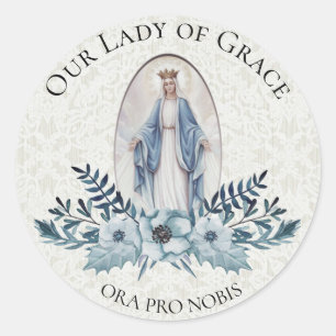 Blau Schrift Jungfrau Mary Spitze Runder Aufkleber